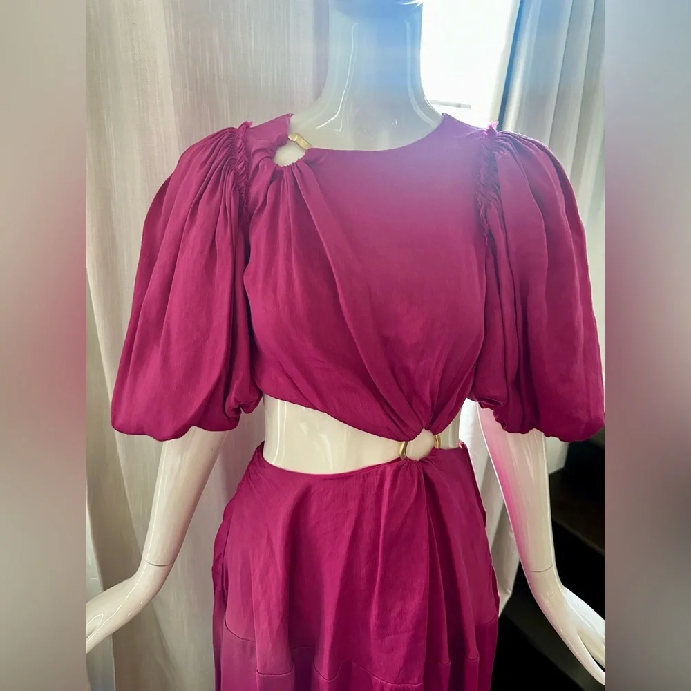 Aje Vanades Pink Cut Out Puff Sleeve Midi Dress 🩷 - Picture 3 of 11